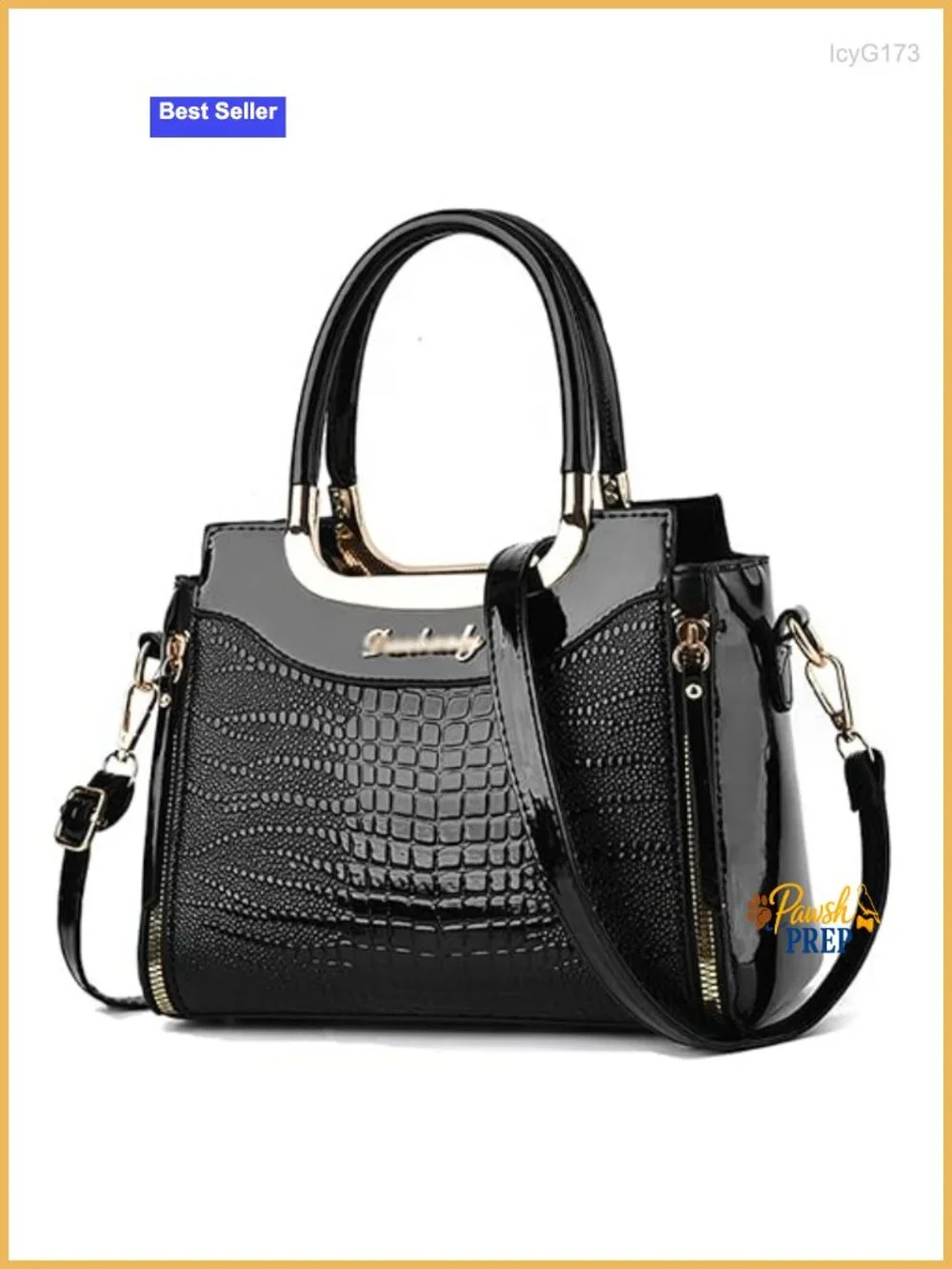 PU Patent Leather Crocodile Pattern Satchel Handbag Women Shoulder Crossbody